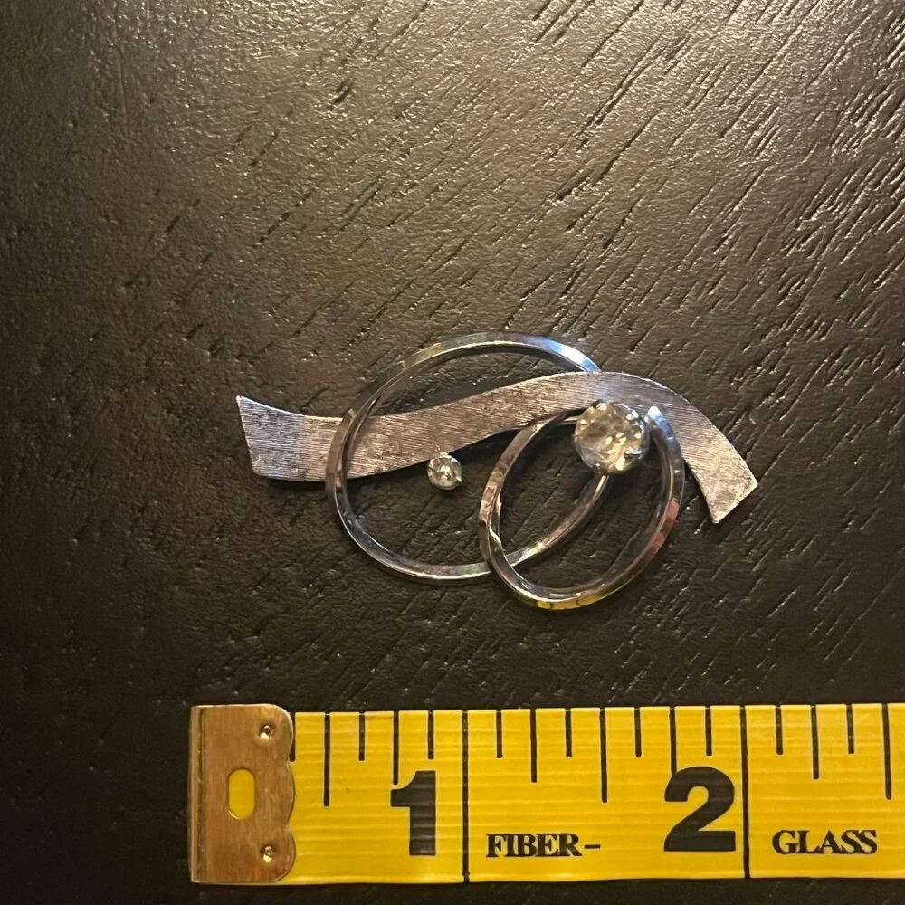 Vintage 925 Sterling Silver Van Dell Double Circle Brooch Rhinestone